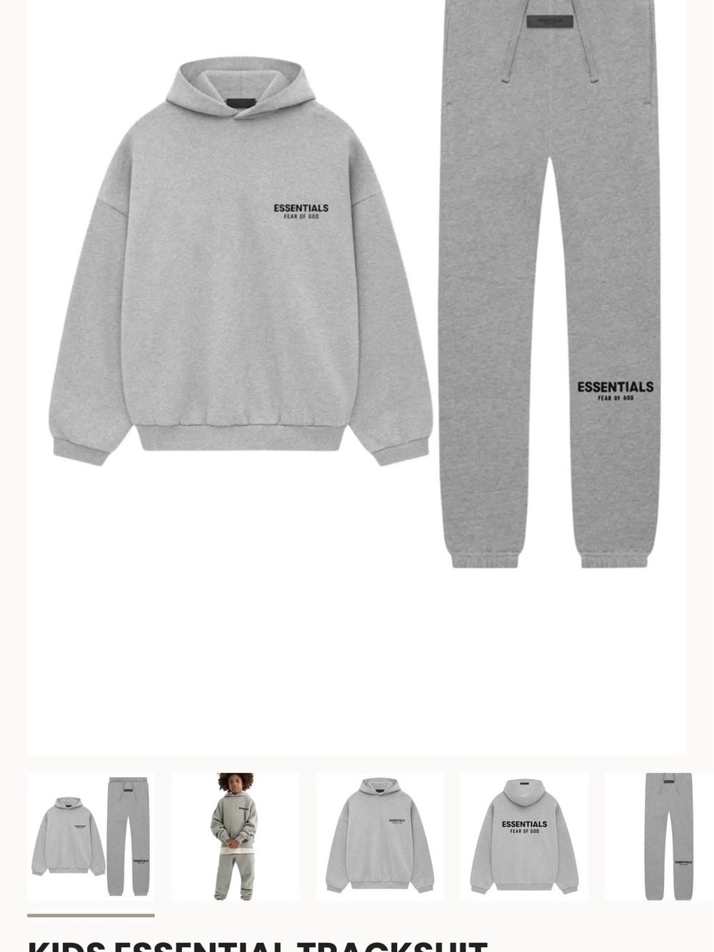 Essentials Kids Grey Crewneck Hoodie & Joggers Set